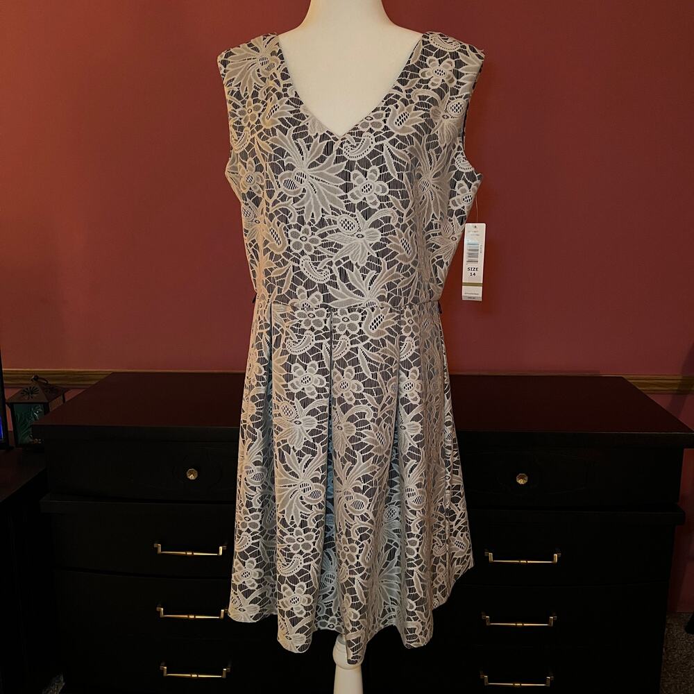 NWT Tiana B Floral White Lace Dress Women Size 14